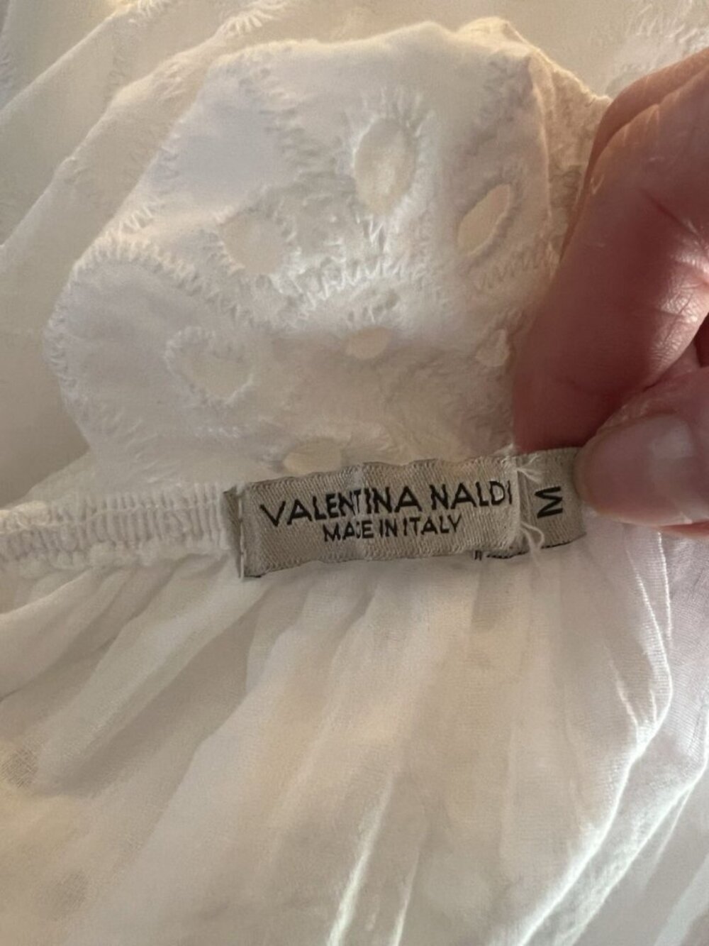 Valentina Naldi Italy White Eyelet Dress Tiered Bell Sleeve Cotton Medium - Picture 11 of 13